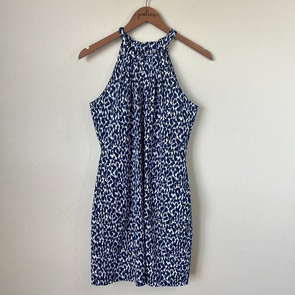 Tommy Bahama Dress Womens XS Navy Blue Animal Ikat Island Zone Halter Stretch - Picture 1 of 9